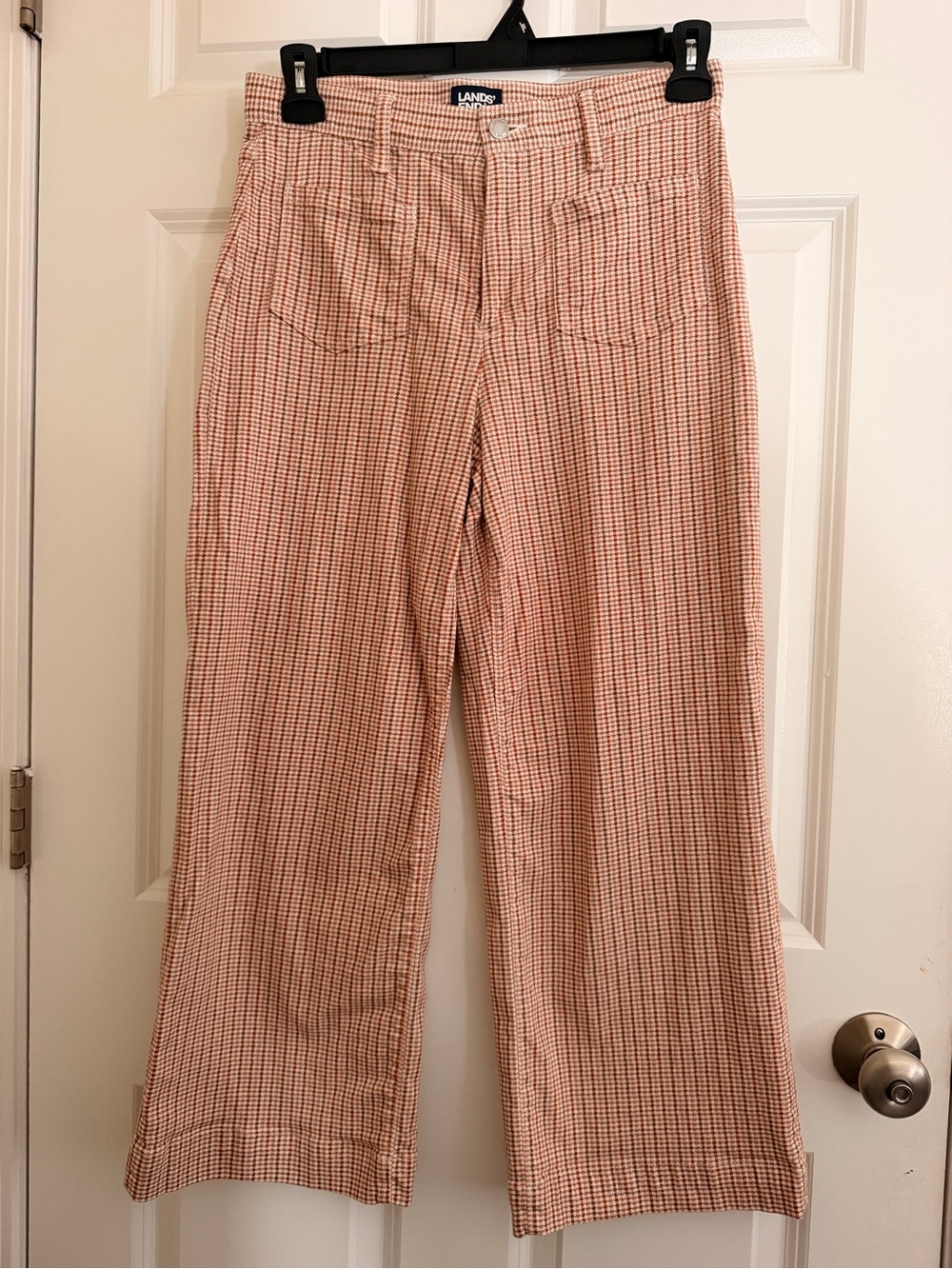 Lands' End Gingham Wide Leg Pants in Orange & White Size 6